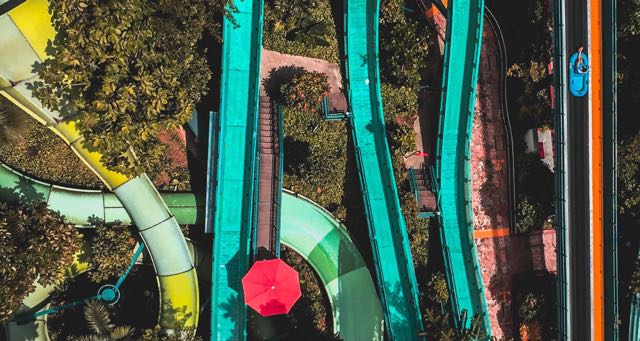 waterpark slides in a tropical climat
