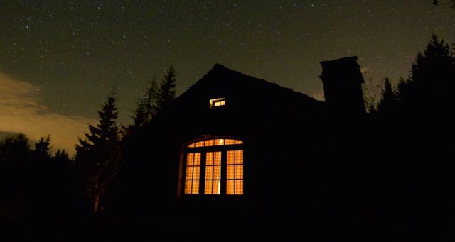 house exterior at night with starry sky